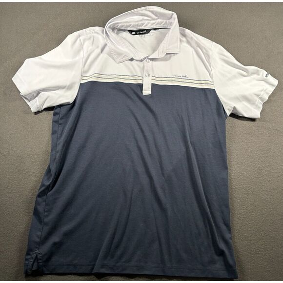 Travis Mathew Shirt Mens Polo L Blue White Color Block Sarasota Golf Performance - Picture 1 of 9